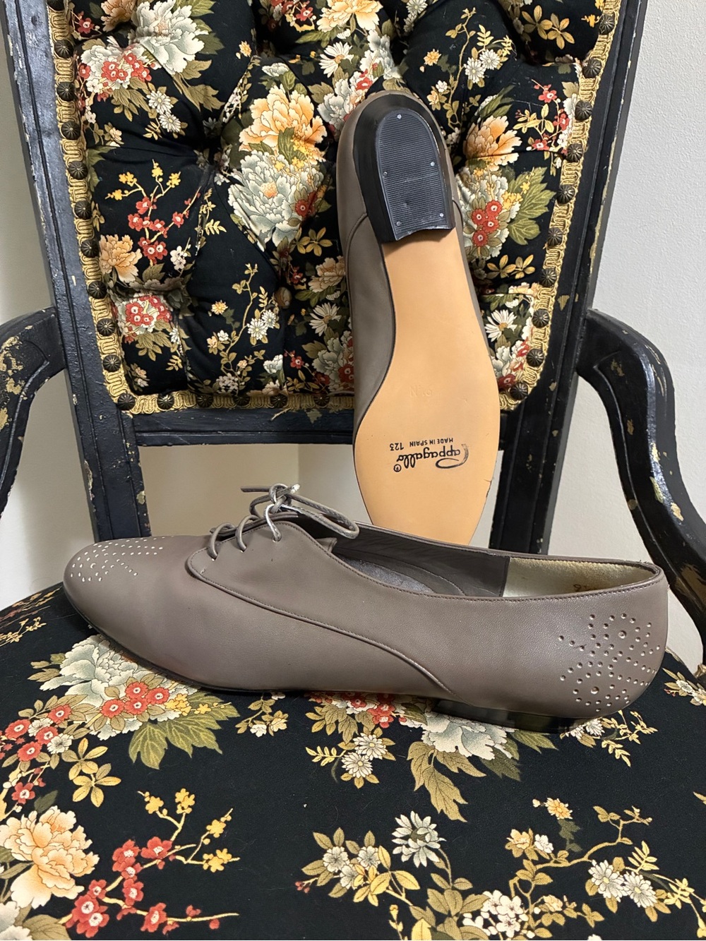 NWOB Vintage Pappagallo Made in Spain Taupe Leather Lace-Up Oxfords - Picture 4 of 14